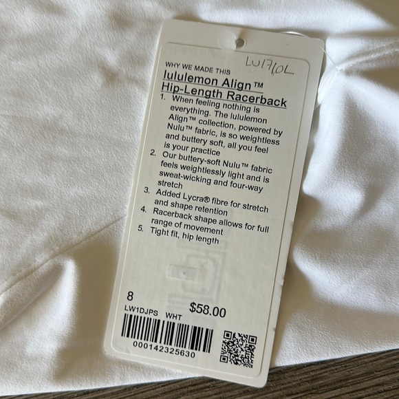 Lululemon Align Hip-Length Racerback Tank Top White size 8 NWT - Picture 3 of 6